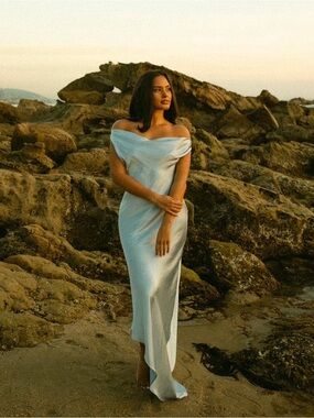 Meshki Slip Maxi Dress With Asymmetrical Hem - Cornflower Blue